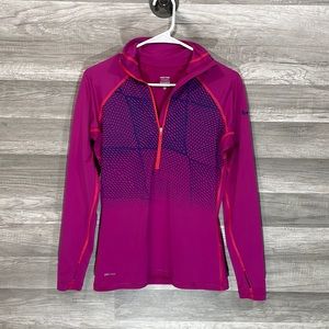 Nike Pro Dri-Fit Pink Half Zip Light Weight Performance Long Sleeve Sweatshirt